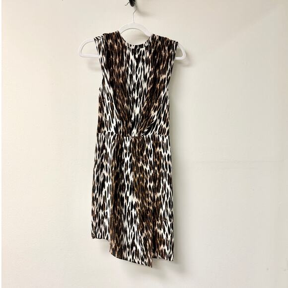 L'agence Cipriana Leopard Print Asymmetrical Silk Mini Dress Brown Womens Size S - Picture 2 of 5